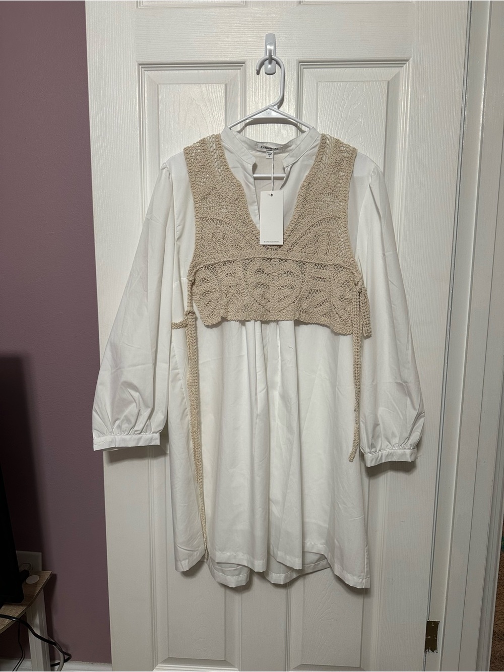 AnnieWear Large NWT Cream Knit Vest Layered Over White Dress